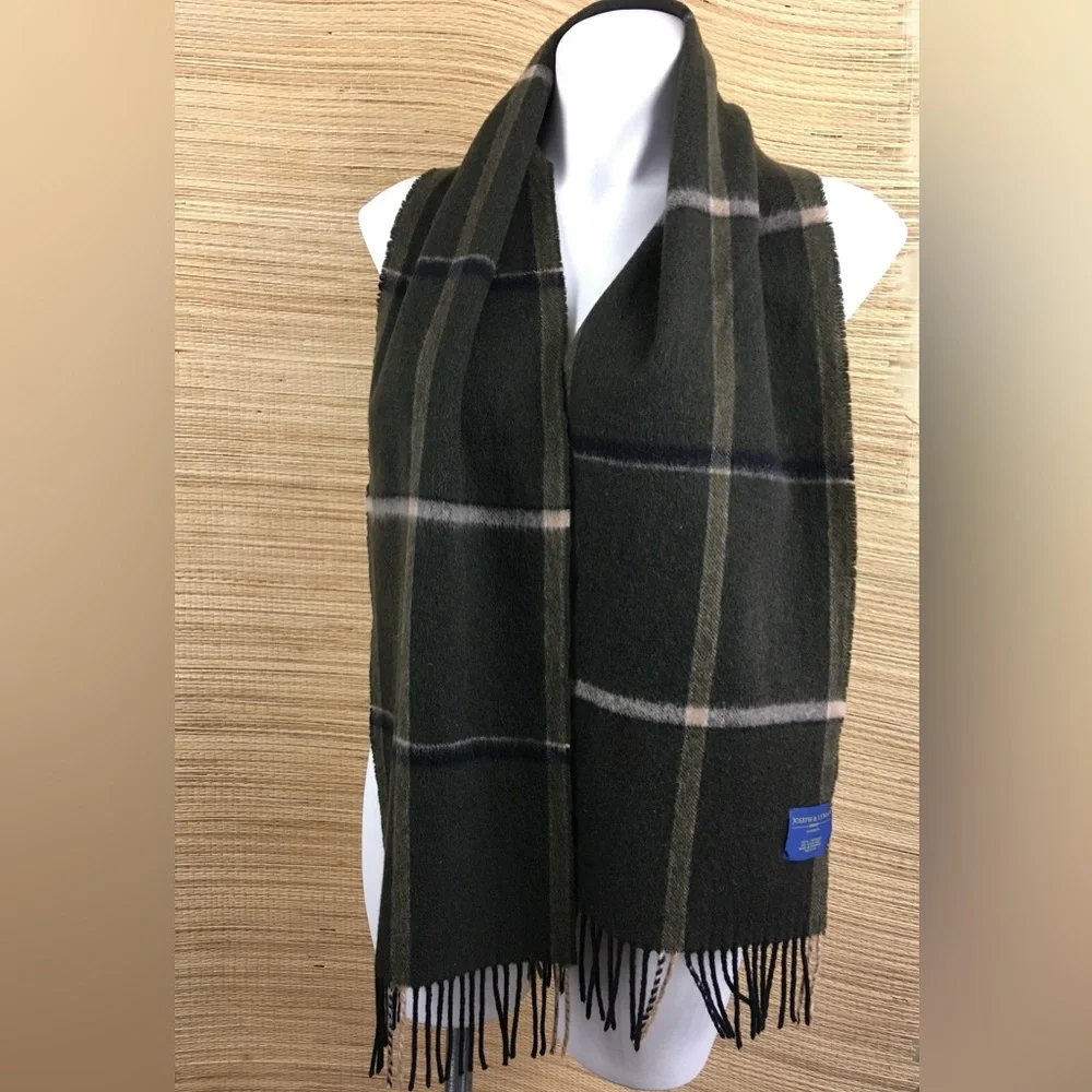 JOSEPH & LYMAN Made In Germany 100%CASHMERE Classic Windowpane Plaid Men's Scarf